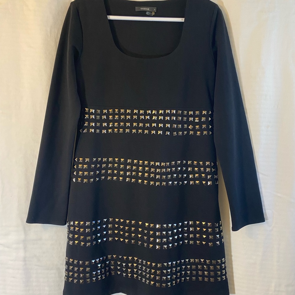 Theme Black Long-Sleeve Studded A-Line Dress